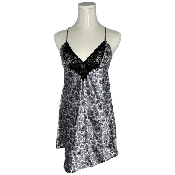 Ventpomme Black and Silver Y2K Paisley Lace Slip Top Adjustable Straps Cami XS/S - Picture 1 of 10